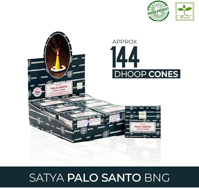 Satya Sai Baba Palo Santo Original Earth Marked Natural Masala Incense 144 Dhoop Cones in Pack of 12 Boxes | Best for Prayer, Meditation and Relaxation AROVATIKA