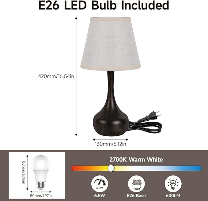 Touch Table Lamp for Bedroom Set of 2, Farmhouse 3-Way Dimmable Bedside Lamps for Nightstand with Fabric Shade, Lamps for Living Room，Desk Lamps for Home Office, Black Lamp for Bedroom - Bloomnest
