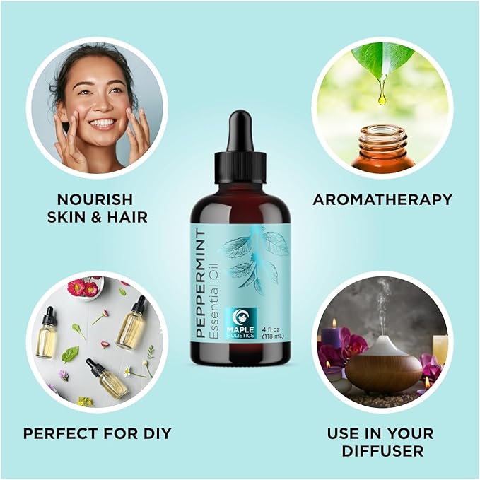 Peppermint Essential Oil for Diffuser Aromatherapy - 100% Pure Peppermint Oil for Hair Skin and Nails Plus Undiluted Refreshing Aromatherapy Essential Oil for Diffusers Baths and Topical Uses 4oz - Bloomnest