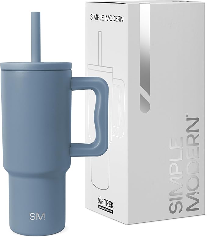 Simple Modern Kids 24 oz Tumbler with Handle and Silicone Straw Lid | Spill Proof and Leak Resistant | Reusable Stainless Steel Bottle | Gift for Kids Boys Girls | Trek Collection | Blue Dune - Bloomnest
