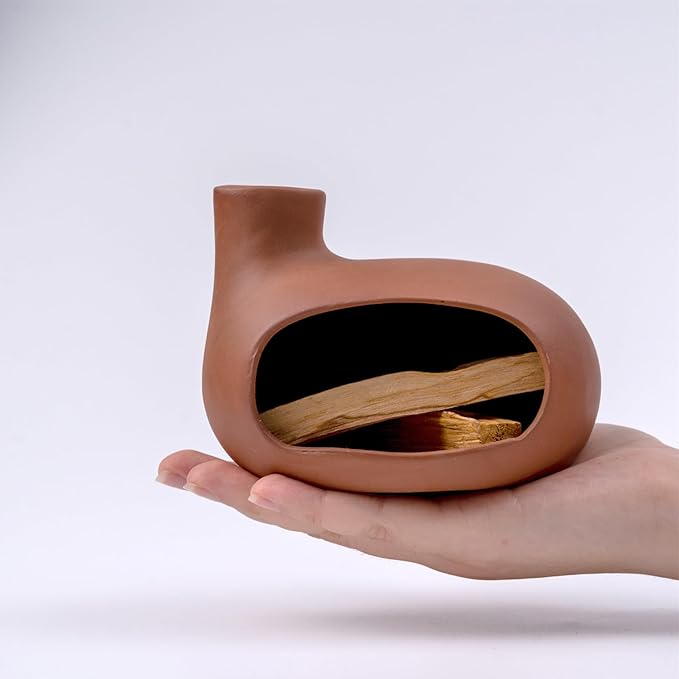 Terracotta Palo Santo Holder - Modern Chiminea Incense Burner for Yoga, Meditation, and Energy Cleansing - Wood Sticks Dish, Sage Ash Catcher, Smudge Bowl, Cone Burner - Unique Meditation Gift - Bloomnest