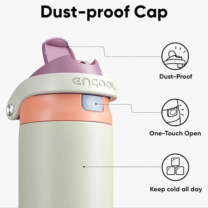 ENCOOL Leakproof Insulated Water Bottle with Straw Dual-Sip Water Bottle Bag-Safe Design for Work, Commute & Gym – Keeps Drinks Cold All Day, 24 oz, Sand Beige ENCOOL