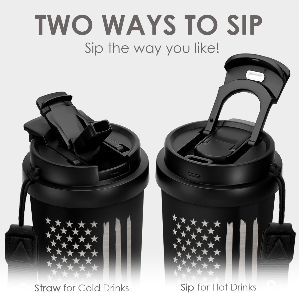 American Flag Tumbler - Stainless Steel 2-in-1 Lid Coffee Tumbler 18 oz, Patriotic Insulated Travel Mug Gift for Men Husband Dad, Birthday Christmas