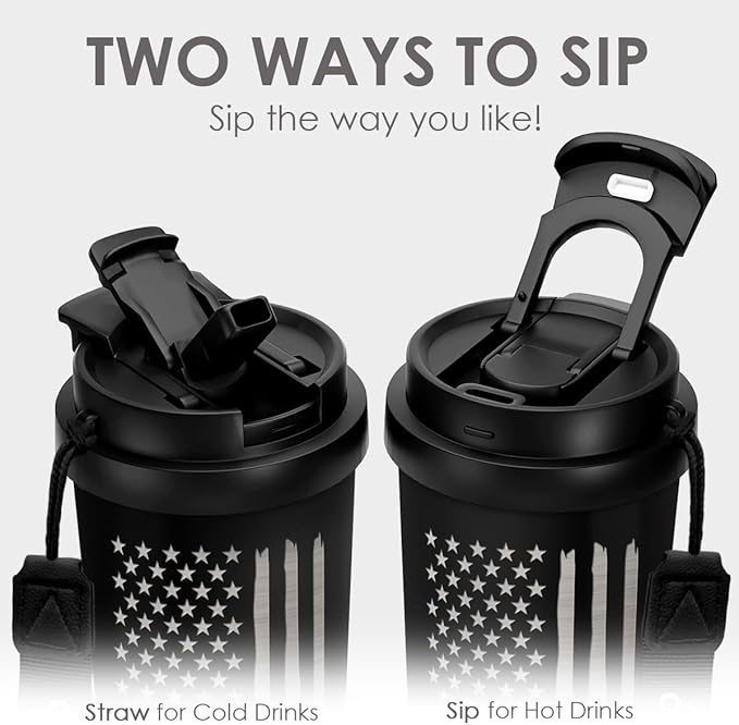 American Flag Tumbler - Stainless Steel 2-in-1 Lid Coffee Tumbler 18 oz, Patriotic Insulated Travel Mug Gift for Men Husband Dad, Birthday Christmas - Bloomnest