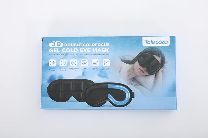 3D Cooling Sleep Mask with Double Coldfocus Gel - Frozen Cold Gel Eyes Mask with Contoured Blackout Hot & Cold Therapy for Women, Men Sleeping on Airplane Traveling for Migraine, Dry Puffy Eyes,1 Pack - Bloomnest