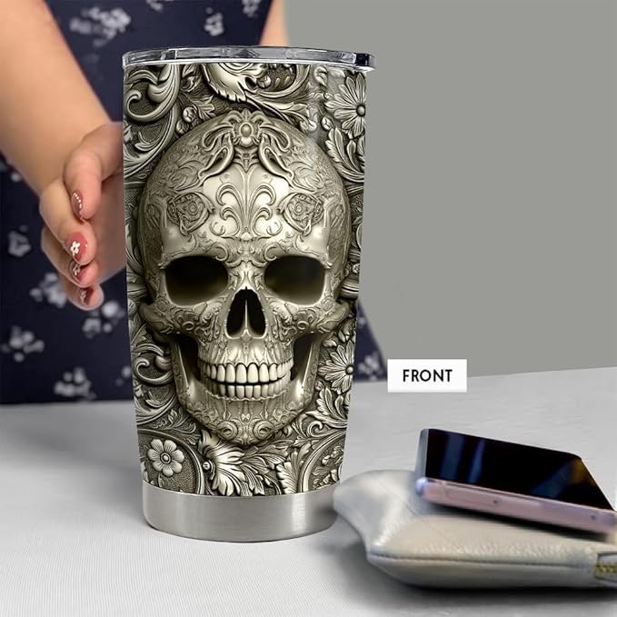 SANDJEST Personalized Skull Tumbler Stainless Steel Tumblers 20oz 30oz Coffee Travel Mug Cup Gift for Men Birthday - Bloomnest