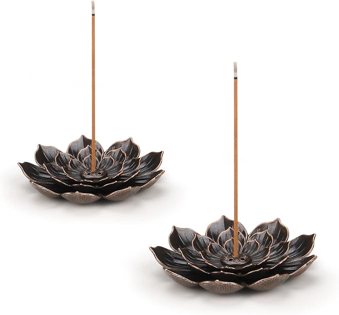 Incense Burner - Lotus Stick Incense Holder 6 Incense Holes with Detachable Ash Catcher 2Pcs