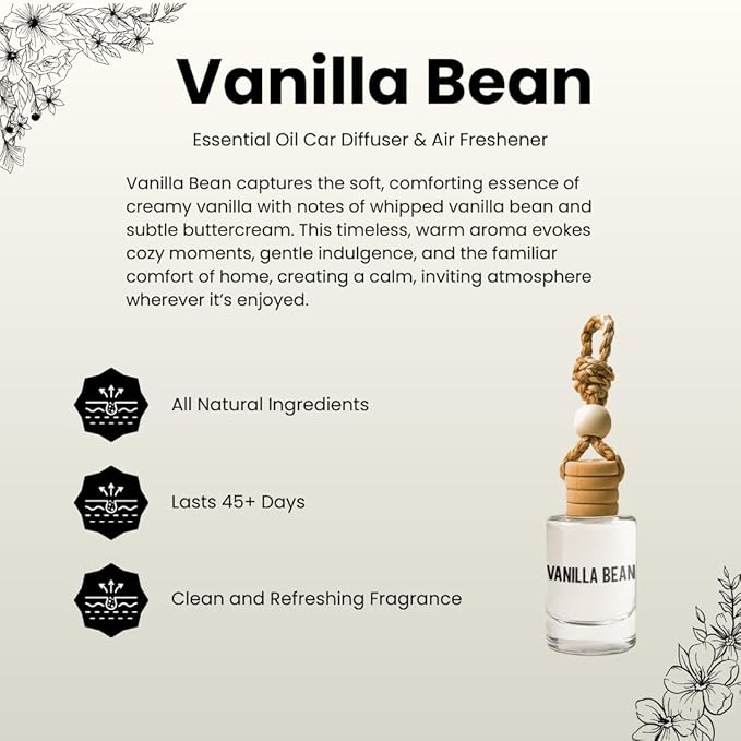 Vanilla Bean Hanging Car Air Freshener – Long Lasting Essential Oil Diffuser for Car, Closet, Bathroom – 2-Pack Natural Scent Deodorizer for Men and Women - Bloomnest