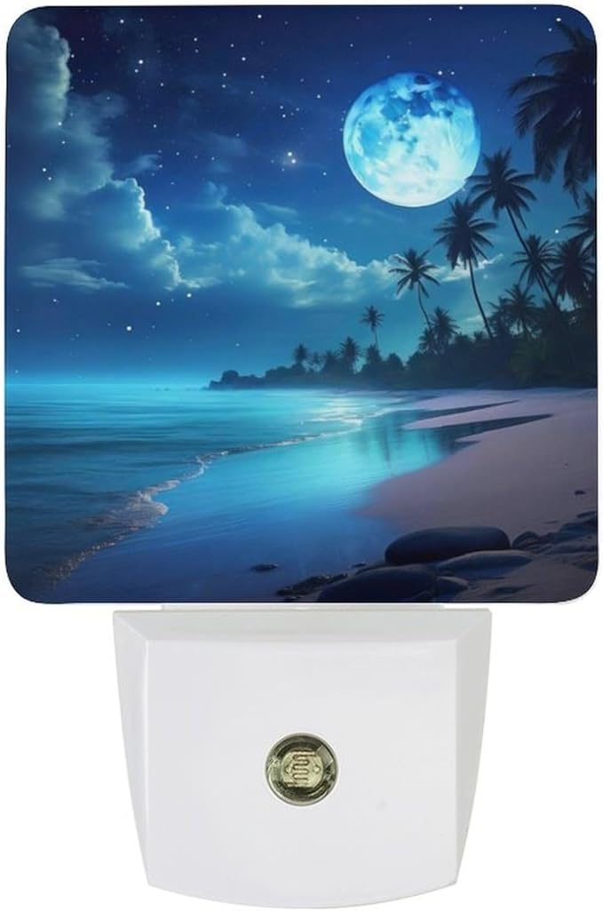 Moon Beach Night Light, Plug into Wall Decor Nightlights for Bedroom, Bathroom, Hallway, Kitchen, with Dusk to Dawn Light Auto Sensors LED Night Lights for Boys Girls Women Men Room Gifts - Bloomnest