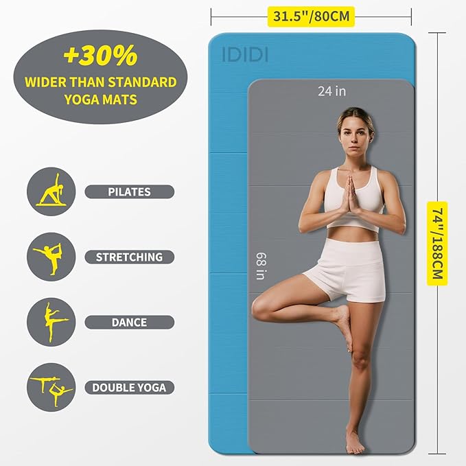 8mm Extra Thick & Large Foldable Yoga & Fitness Mat(74" x 31.5" x 0.32"), Double-Sided Non Slip & Lightweight Pilates Mat, Thick Wide Exercise Mats for Woman Man Kids, Portable Workout Mats for Travel, Studio or Home Use - Bloomnest