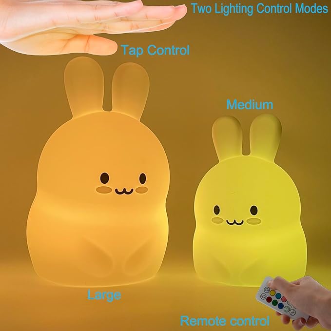 Large Size Rabbit Night Lights Bedside lamp Bedroom Decorative Lamps - Break Resistant, Eye Caring, Adjustable Brightness & Color and Time Setting, Holiday Gift Birthday Present - Large - Bloomnest