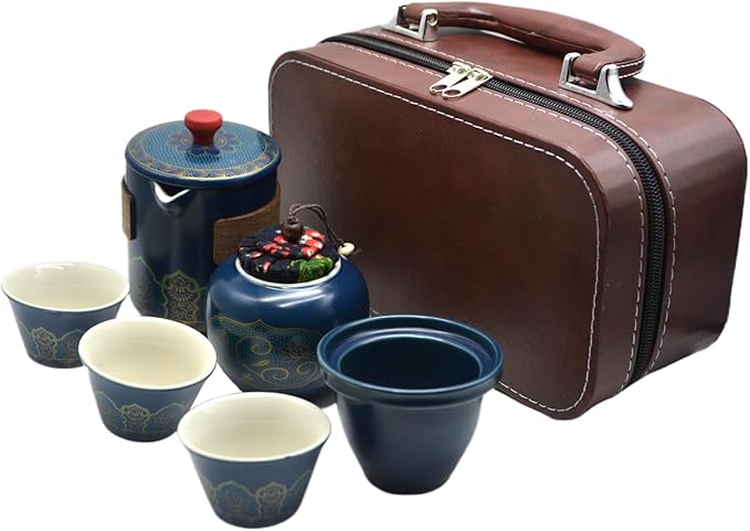 6-Piece Gift Box Pique Tea Set With Filter Portable Chinese Tea Set Traditional Gongfu Tea Set Travel Tea Set Cup Tea Ceramic Tea Pot Suitable for Home Outdoor Office Friends Holiday Birthday Gift