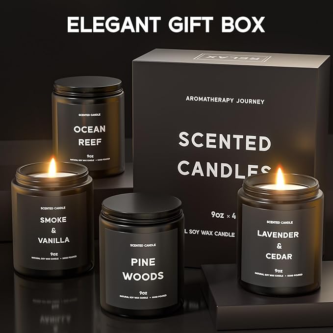 Scented Candles, 9oz×4 Scented Candles for Men, Soy Candle Gifts for Men, Personalized Blessing Minimalist Men's Candle - Bloomnest
