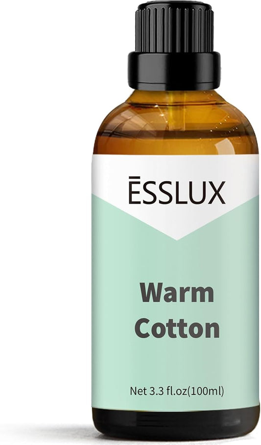 Warm Cotton Fragrance Oil, ESSLUX Large Single Scented Oils 100 ml (3.3 oz), Fresh Clean Aromatherapy Essential Oils for Home for Diffuser, Massage, Soap, Candle Making Scents - Bloomnest