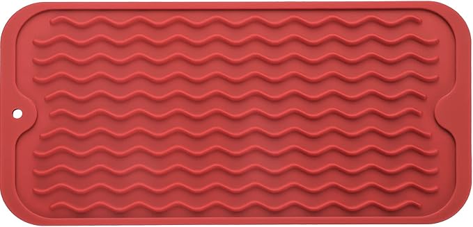 Silicone Dish Drying Mat for Multiple Usage,Easy clean,Eco-friendly,Heat-resistant Silicone Mat for Kitchen Counter or Sink,Refrigerator or Drawer Liner Red S 12 inches x 6 inches - Bloomnest
