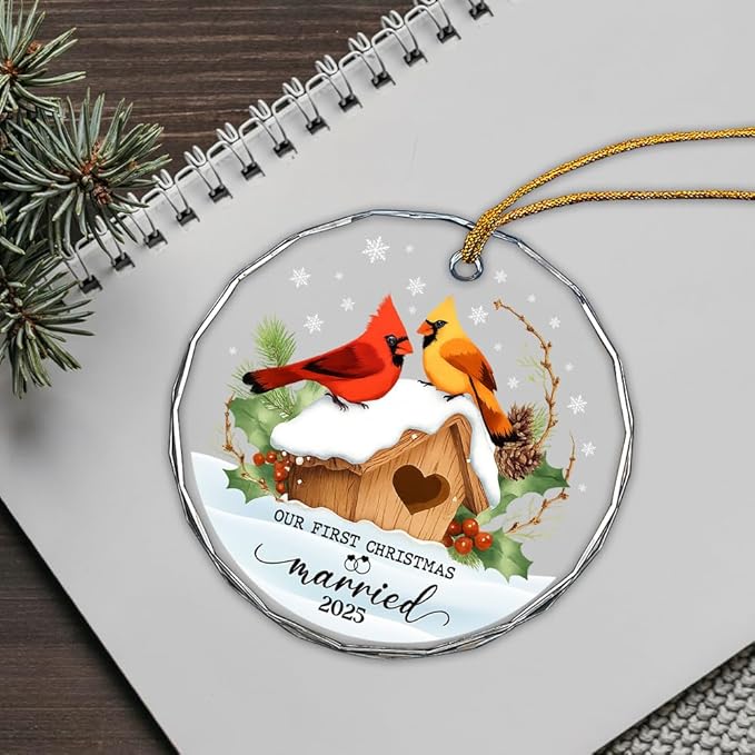 First Married Glass Ornament – Handcrafted Hanging Decoration, Elegant Keepsake with Unique First Married Design, for Home, Holiday Tree, or Special Occasion - Bloomnest