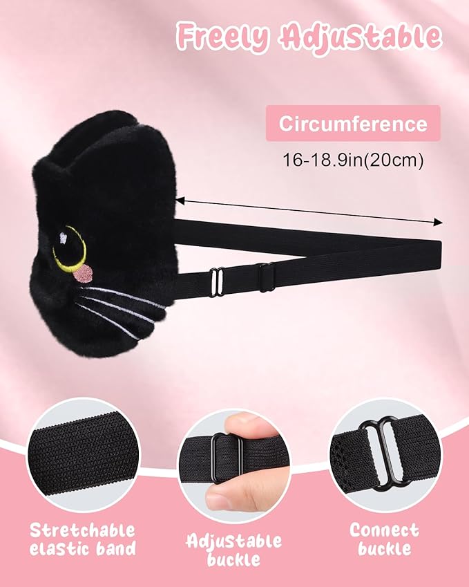 Sleep Mask for Kids - Cute Cartoon Plush Fuffy Sleeping Eye Cover Black Cat Kawaii Soft Eyeshade with Adjustable Strap Animal Eye Blindfold for Kids Girls Boys Teens - Bloomnest
