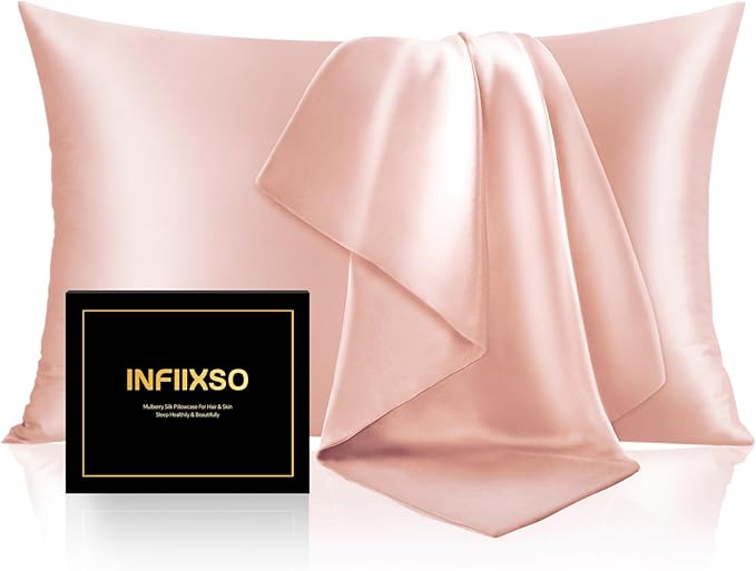 INFIIXSO Mulberry Silk Pillowcase for Hair and Skin, Silk Pillow Cases King Size with Hidden Zipper 20x40 Inches, Extraordinary Smooth and Soft Cooling Pillow Cases for Hot Sleepers(Coral, 1 Pack) - Bloomnest