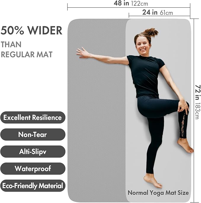 FrenzyBird Large Yoga Mat 6'x 4'（72”x 48”）—1/4" &1/3" Extra Wide Exercise Mat 183cm x 122cm Large Exercise Mat Big Home Yoga Mat Pilates Mat,Non Slip,Thick,TPE Workout Mat,for Women & Men, Yoga, Pilates, Gym and Floor Workouts Pilates - Bloomnest