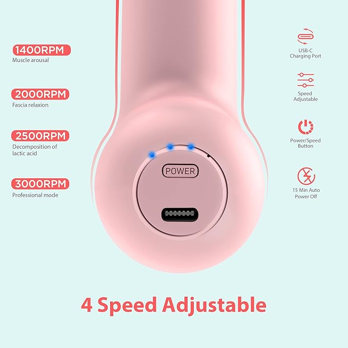 Mini Massage Gun, SK6 Fascial Gun Portable Deep Tissue Percussion Muscle Back Head Massager for Pain Relief with 4 Massage Heads 4 Speed High-Intensity Vibration Rechargeable (Pink) - Bloomnest