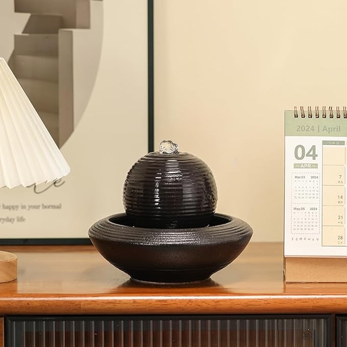 Ceramic Tabletop Fountain Water Feature for Indoor and Home Decoration Table Desk Office Patio (Black A154) - Bloomnest