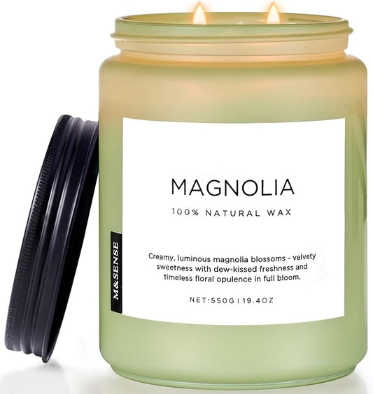 M&SENSE Magnolia Jasmine Romantic Scented Candle, 19.4oz 110 Hours Long Lasting Clean Non Toxic All Natural Soy Wax Candle for Relaxing & Stress Relief, 2 Wick Home Fragrance Gifts for Home Decor - Bloomnest