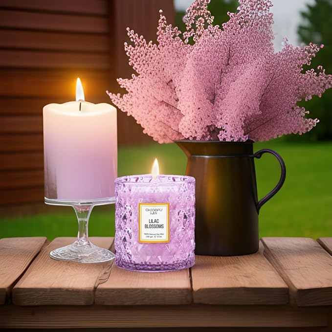 Chloefu LAN Lilac Blossoms Scented Candle, Highly Floral Fragranced Candle, Natural Soy Wax Candle Gift, Candles Gifts for Women, 55 Hours Long Burning, Home Decorative, 8.1 oz - Bloomnest