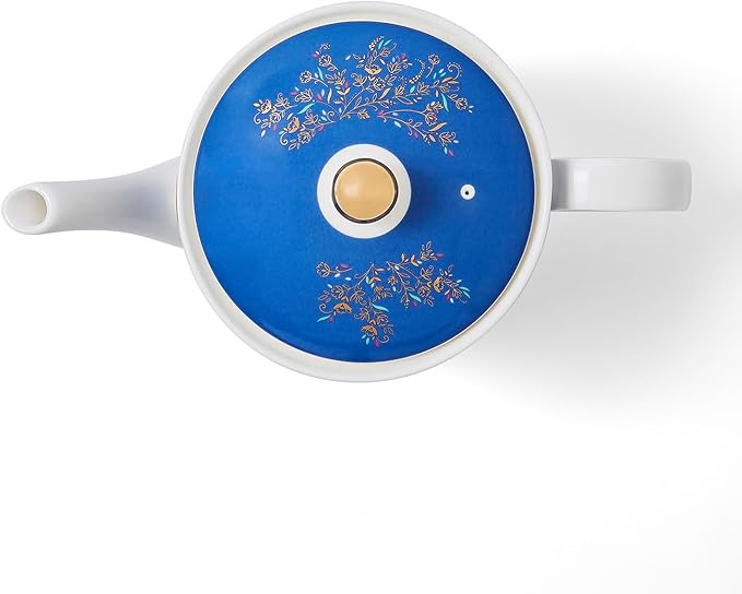 Sara Miller London India Lattice Windows Teapot - Fine China Indigo Teaware with Cranes & Gold Detailing - 37 oz Elegant Teapot for Afternoon Tea & Gifting Set, Service for 2 - Great for Brunch - Bloomnest