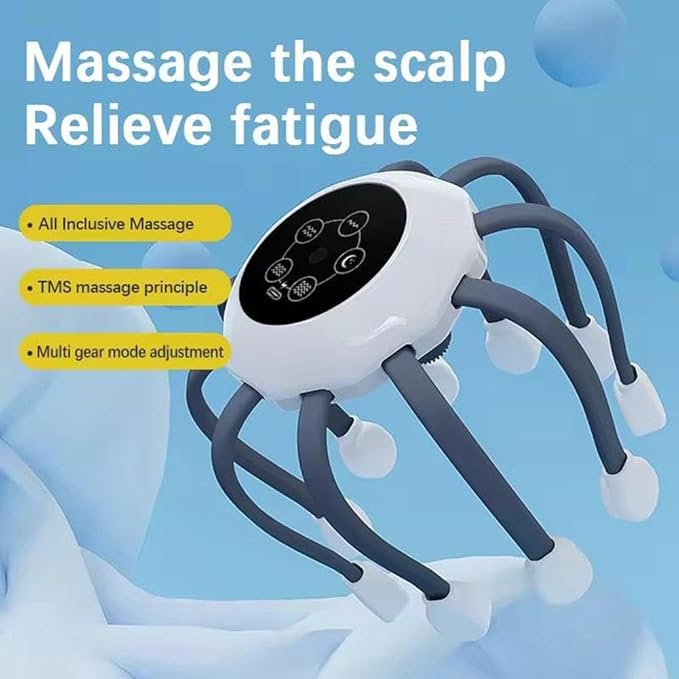 Head Massager, Electric Scalp Massager,Octopus Head Massagers Scalp,Electric Scalps Massagers with 10 Vibrating Points, 5 Modes and Smart Timing, Relieves Scalps Pressure RJSQAQE