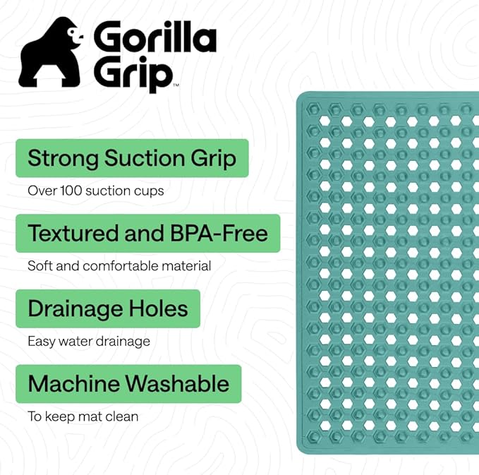GORILLA GRIP Patented Square Shower Stall Mat, Small Bathtub Floor Mats for Stand Up Showers, Suction Cups and Drain Holes, Machine Wash, Soft on Feet, Bathroom Accessories 21x21 Inch Turquoise Opaque - Bloomnest