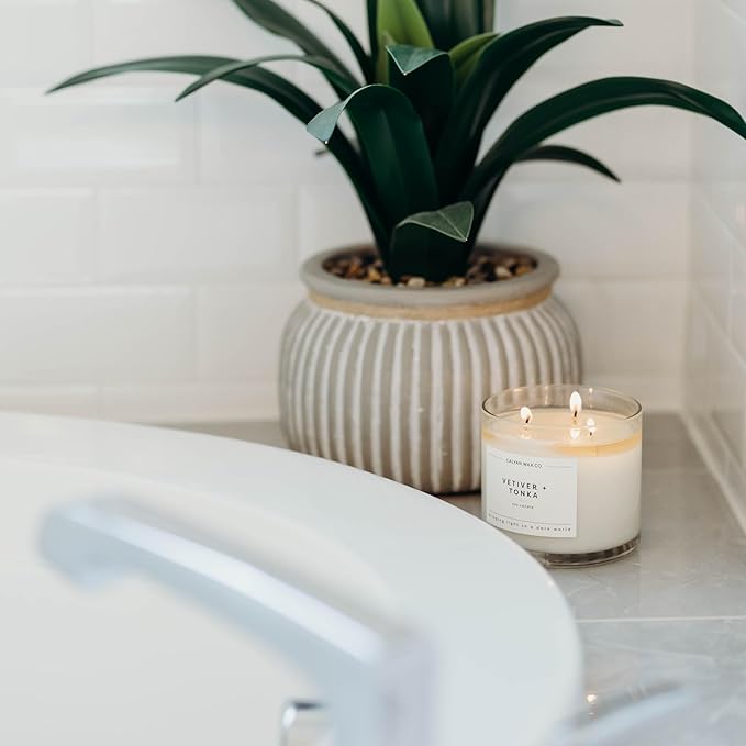 Calyan Wax Co. Vetiver & Tonka 3 Wick Scented Candle - 43 Hour Burn - Luxury 3 Wick Soy Candles - Non Toxic Soy Wax Candles - Long Lasting Large Glass Jar Candle for Home - 14.9oz - Bloomnest