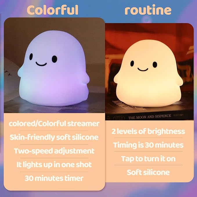 Halloween Ghost Night Light, Kids Halloween Gifts - Cloud Nightlight, Halloween Decorations, Squishy Silicone, Dimmable, Rechargeable, 30-Min Timer, Bedroom Nursery Bedside, Room Decor - Bloomnest