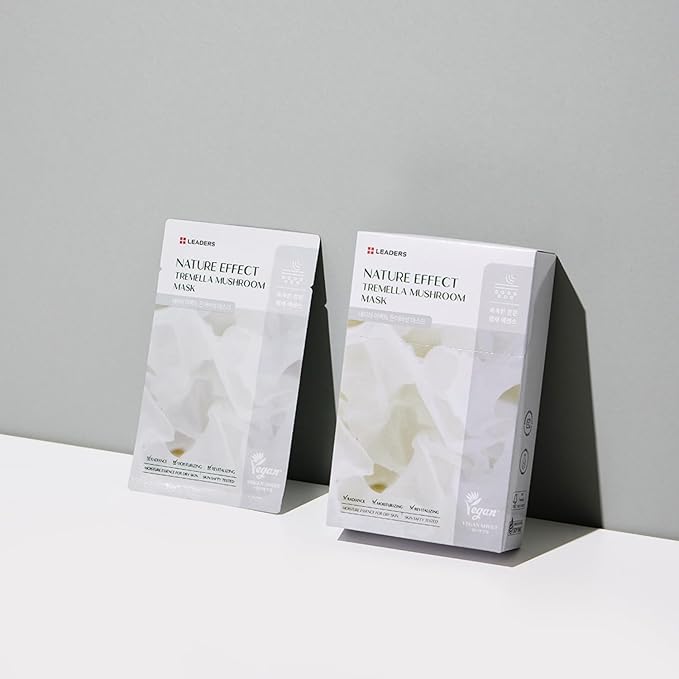 LEADERS Nature Effect Tremella Mushroom Mask - Hydrating & Elasticity Boosting Face Mask with Vegan Collagen, Moisturizing and Heals Dry Skin with Serum Content, Vegan Certified - 10 Sheets - Bloomnest