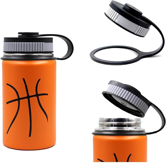 12 oz Basketball Water Bottle, Sports Flask Metal Travel Tumbler with 2 Lids, Stainless Steel Double Wall Vacuum Insulated Thermo Water Bottles, Basketball Accessories Stuff Gifts for Mom Boys Girls - Bloomnest