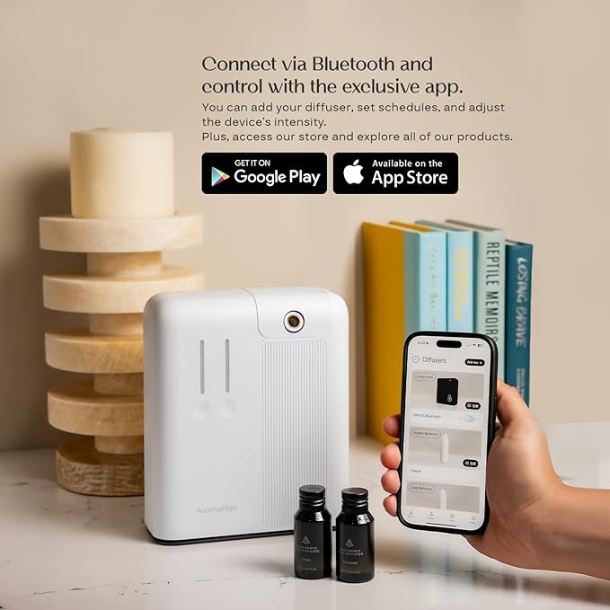 AromaPlan 5 Star Collection Cold Air Scent Diffuser, Whole House (Includes 2 Fragrances & 12 Set Sample kit) - Smart Scent Diffuser, HVAC System- Touch & App, 2000 Sq. Ft Cov.(White) - Bloomnest