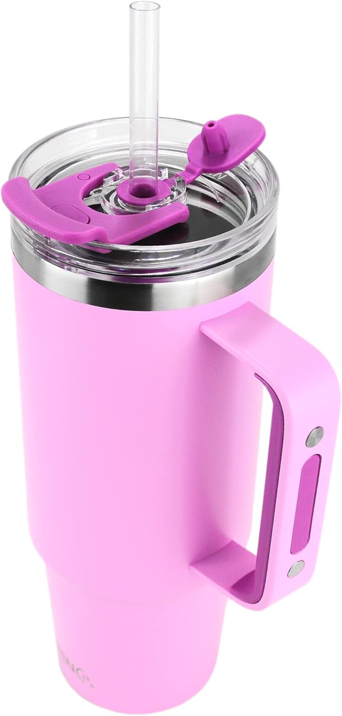 Drinco 40oz 30 oz Tumbler with Handle, Straw Lid, Insulated Stainless Steel Travel Mug Water Bottle Ice Coffee Cup For Cold and Hot, BigSur (40oz Lavender)