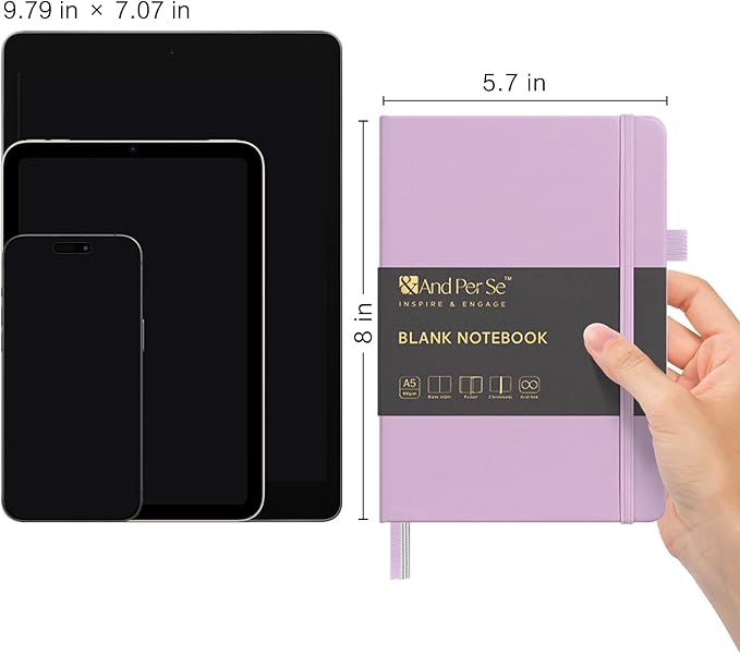 &And Per Se Blank Journal Notebook, 160 Pages, A5 5.7 x 8 inches 100 gsm Thick Paper Notebook Journals for Writing, Hardcover Notebook(1 Pack, Lavender) - Bloomnest