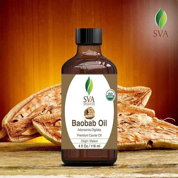 SVA Baobab Seed Oil Organic - 4 Fl Oz – 100% Natural Cold Pressed Organic Baobab Oil - for Face, Skin Care, Hair Care, Scalp Massage & Body Massage – Carrier Oil with Dropper - Bloomnest