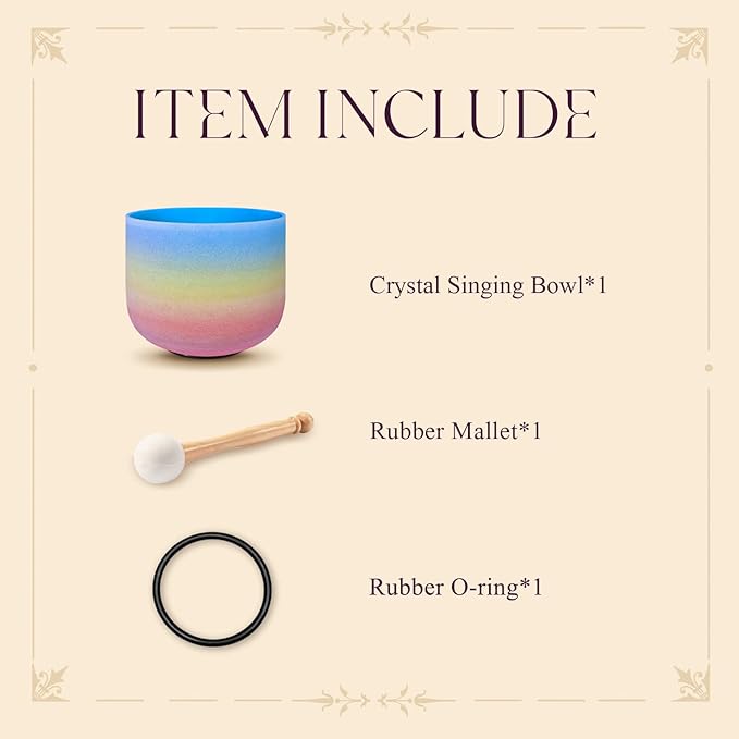CVNC 440HZ 8 Inch Rainbow Colored G Note Throat Chakra Frosted Quartz Crystal Singing Bowl for Sound Healing and Meditation - Bloomnest