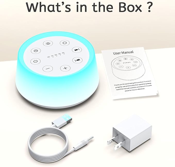 ColorsNoise Sound Machine and White Noise Machine with 30 Soothing Sounds with 12 Colors Baby Night Light with Memory Function (T-White)