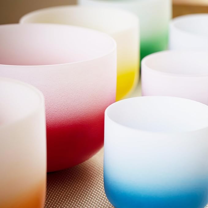 Hye-eun Crystal Singing Bowl Set 432hz,7-12 Inch Gradient Colored Quartz Singing Meditation Sound Bowls Set of 7pcs with Carrying Case for Yoga Sound Healing - Bloomnest