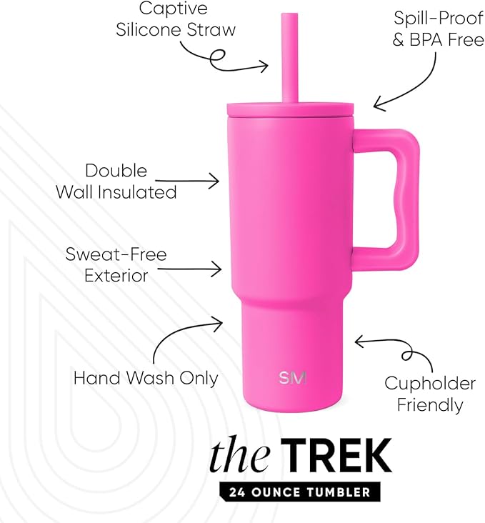 Simple Modern Kids 24 oz Tumbler with Handle and Silicone Straw Lid | Spill Proof and Leak Resistant | Reusable Stainless Steel Bottle | Gift for Kids Boys Girls | Trek Collection | Raspberry Vibes - Bloomnest