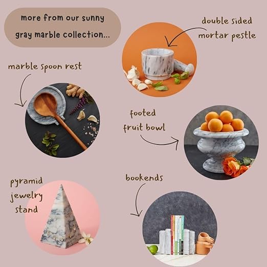 Kitchen Utensils & Gadgets, Seasoning & Spice Tools, Mortar Pestle Set, Grinder for Spices and Herbs, Kitchen Countertop, Small Spaces, Aesthetic, Sturdy, Round, 5" Wide, Gray White Marble Stone - Bloomnest