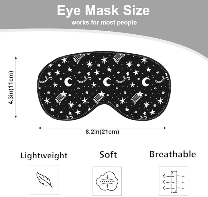 Starry Sky Moon Silk Eye Mask Sleep Mask Night Polka Dots Mystical White Black Eye Mask with Adjustable Strap Lightweight for Women Work Travel Night Sleep - Bloomnest