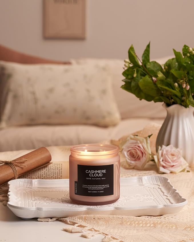M&SENSE Warm Cashmere Scented Candle, 11.6oz Clean Non Toxic Natural Soy Wax Fragrance for Bathroom Bedroom 70 Hours Burn Time Candle, 2 Wick Aromatherapy Gifts for Housewarming - Bloomnest
