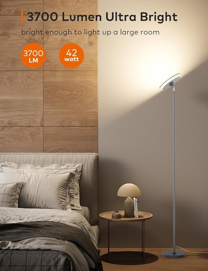 Bright Floor Lamp,42W 3700LM LED Torchiere Floor Lamps for Living Room, 71in. Modern Tall Standing Light with Remote,Color & Brightness Dimmable Sky Light,1/2/3H Timer for Bedroom,Office(Gray) - Bloomnest