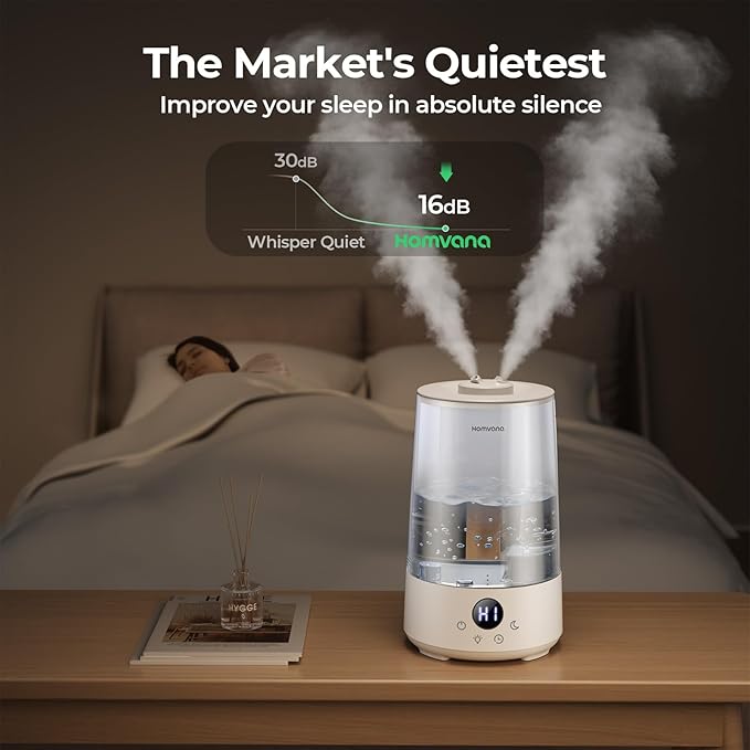 Homvana Humidifiers for Bedroom Home, 3.6 L Cool Mist Top-Fill 34H Super Long Time, Quiet 23dB, Baby Humidifier, Oil Diffuser for Large Room, House, Plant, Nursery, BPA FREE, Ultrasonic (Transparent) - Bloomnest