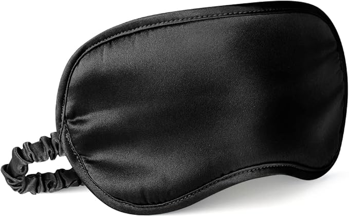 LULUSILK Mulberry Silk Sleep Eye Mask Blindfold with Elastic Strap Headband, Soft Eye Cover Eyeshade for Night Sleeping, Travel, Nap(Black), Pack of 1 - Bloomnest
