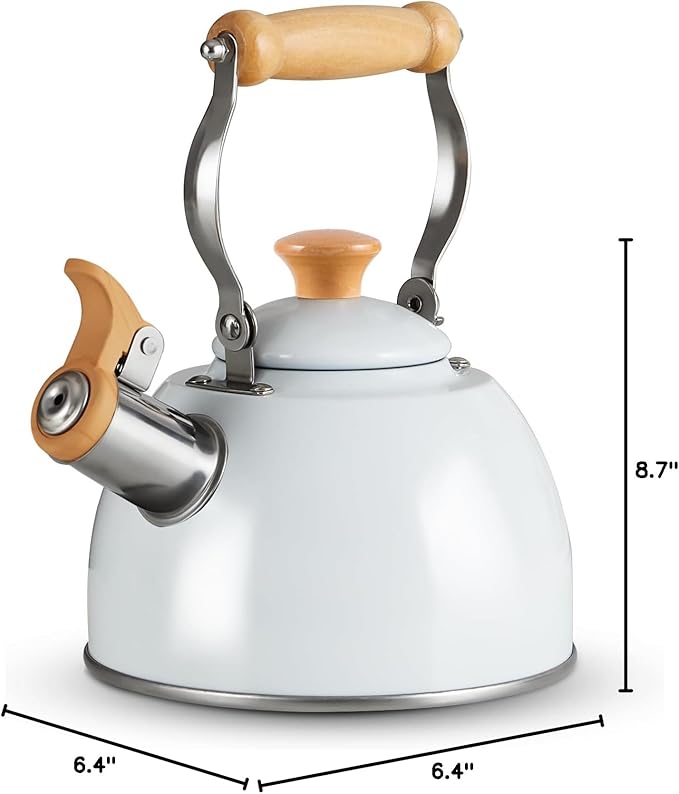 ROCKURWOK Tea Kettle, Tea Pot with Cool Touch Ergonomic Handle, Teapot Food Grade Stainless Steel, Tea Kettle Stovetop, Kettle Teapot, Whistling Tea Kettle, Small Tea Pot, 1.6 Quart (White) - Bloomnest