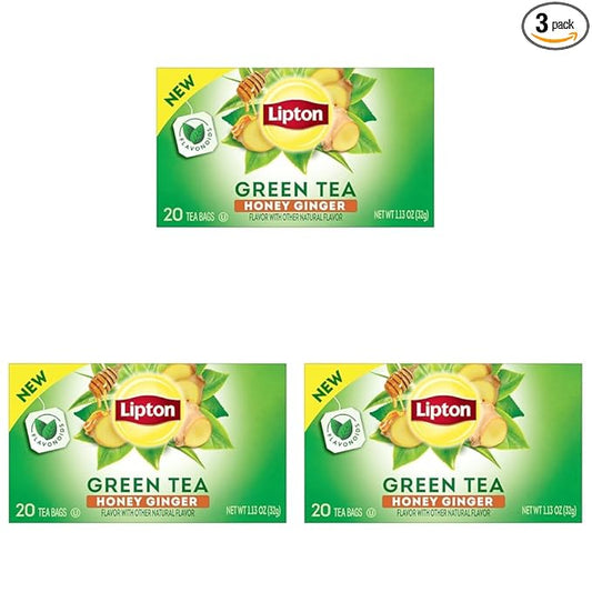 Lipton Honey Ginger Green Tea Bags, Flavored, Unsweetened Teabags for Hot Tea or Iced Tea with Caffeine and Flavonoids, 20 Total Tea Bags (Pack of 3) - Bloomnest
